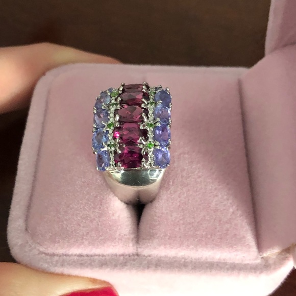 GENUINE Unheated Oval Rhodolite Garnet 6x4mm Tanzanite 925 Silver Ring Size 7 - Picture 7 of 17